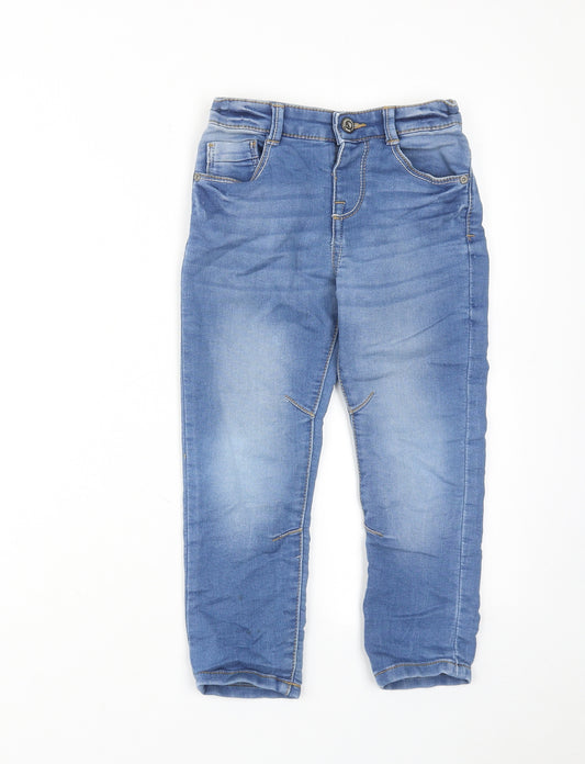 F&F Boys Blue Cotton Skinny Jeans Size 4-5 Years Regular Zip