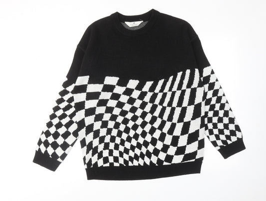 H&M Girls Black Round Neck Plaid Acrylic Pullover Jumper Size 12-13 Years Pullover - 12-14 Years