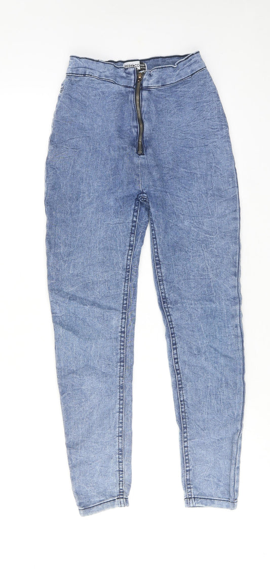Pep&Co Girls Blue Cotton Skinny Jeans Size 11-12 Years Regular Zip