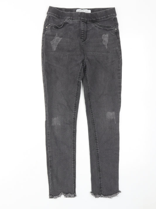 Denim & Co. Girls Grey Cotton Skinny Jeans Size 10-11 Years Regular Pullover