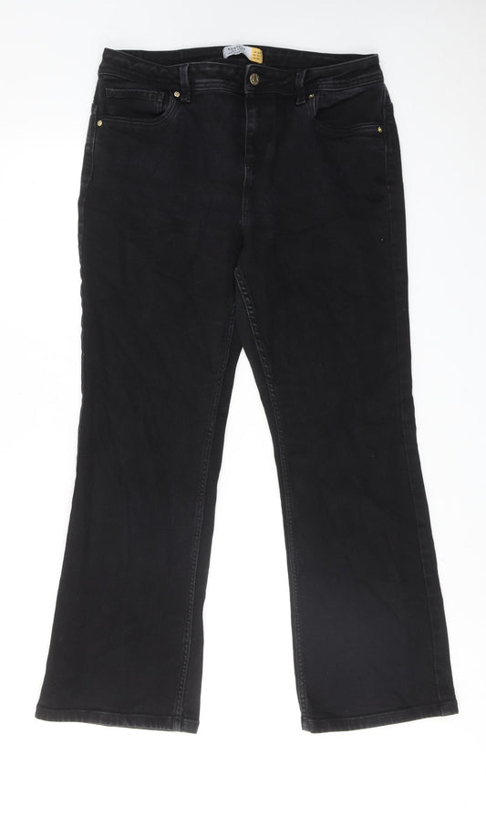 NEXT Womens Black Cotton Bootcut Jeans Size 16 Regular Zip