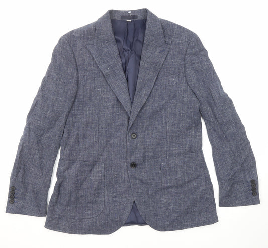 Marks and Spencer Mens Blue Geometric Viscose Jacket Suit Jacket Size 40 Regular