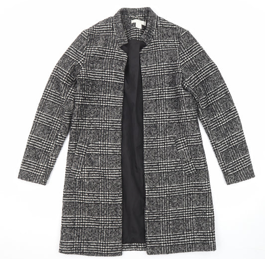 H&M Womens Black Plaid Overcoat Coat Size 8