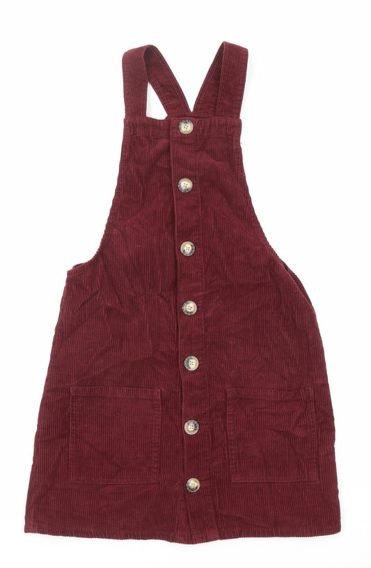 Denim & Co. Womens Purple Cotton Pinafore/Dungaree Dress Size 6 Square Neck Button