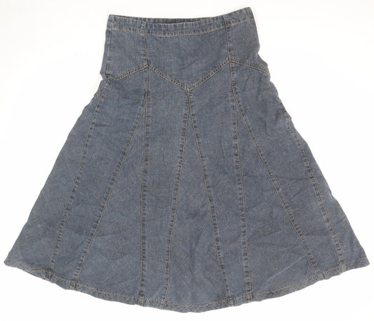 Bonmarché Womens Blue Cotton Swing Skirt Size 12 Zip