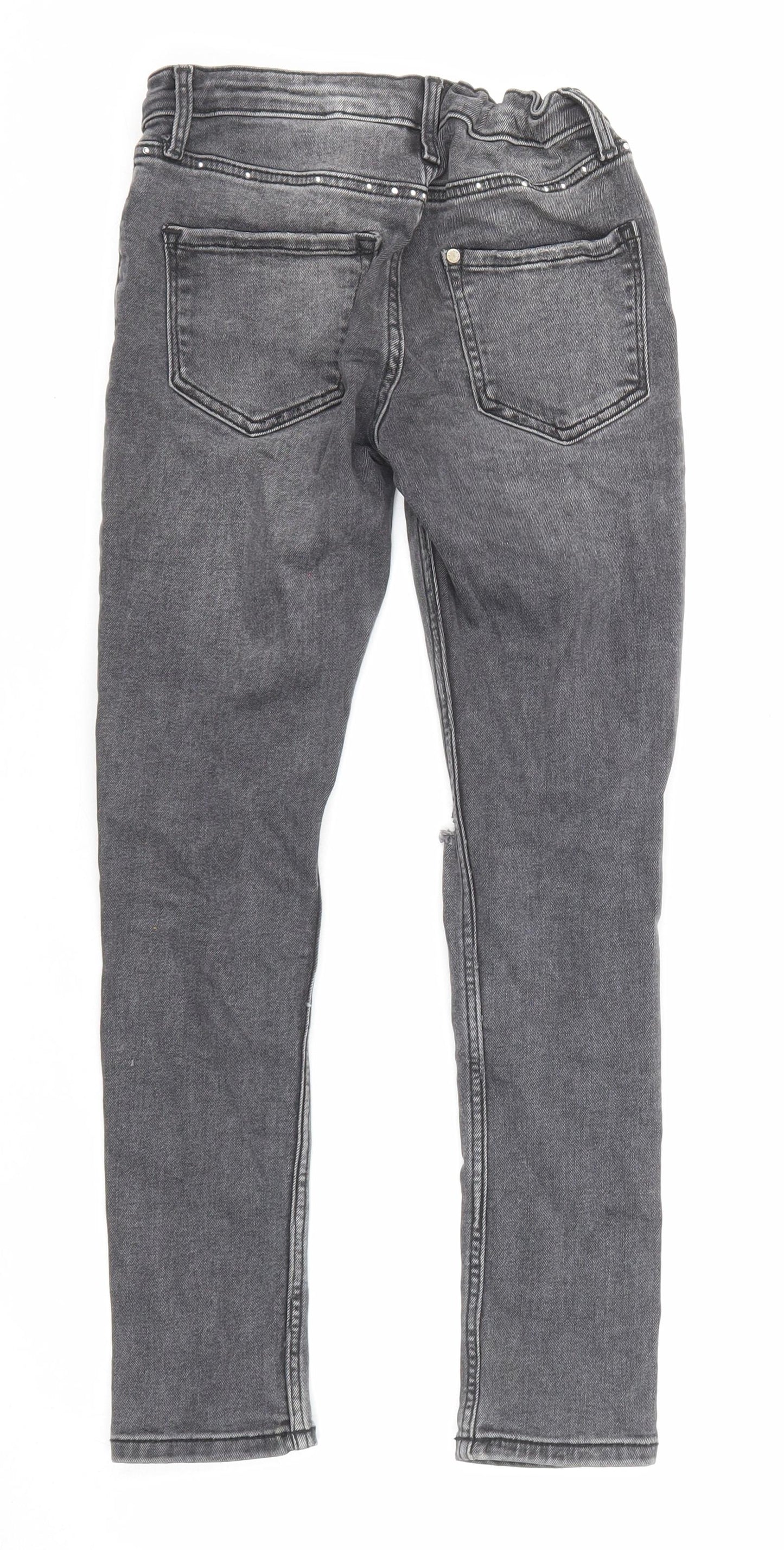 H&M Girls Black Cotton Skinny Jeans Size 9-10 Years Regular Zip - Distressed