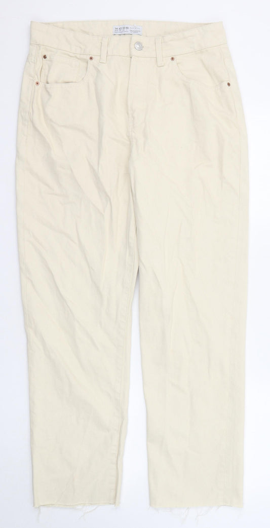 Denim & Co. Womens Beige Cotton Straight Jeans Size 14 Regular Zip
