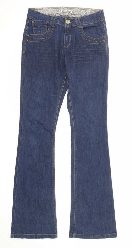 Dorothy Perkins Womens Blue Cotton Flared Jeans Size 8 Regular Zip