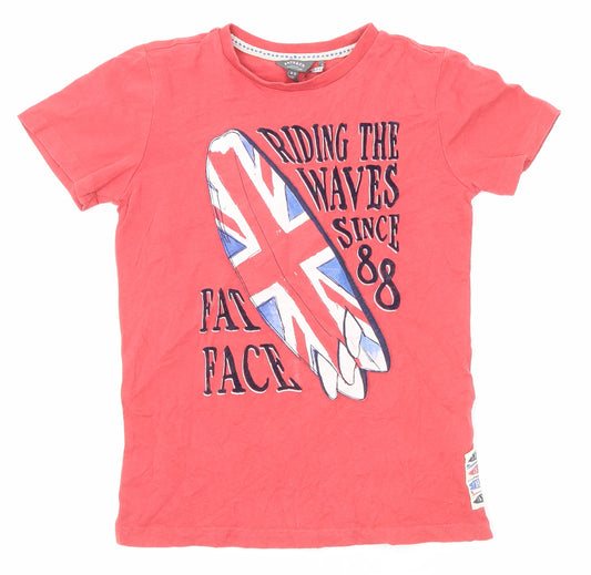 Fat Face Boys Red Cotton Basic T-Shirt Size 8-9 Years Round Neck Pullover - Riding The Waves Since 88
