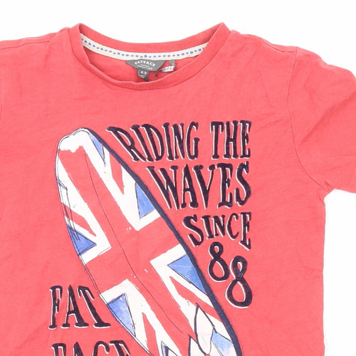 Fat Face Boys Red Cotton Basic T-Shirt Size 8-9 Years Round Neck Pullover - Riding The Waves Since 88
