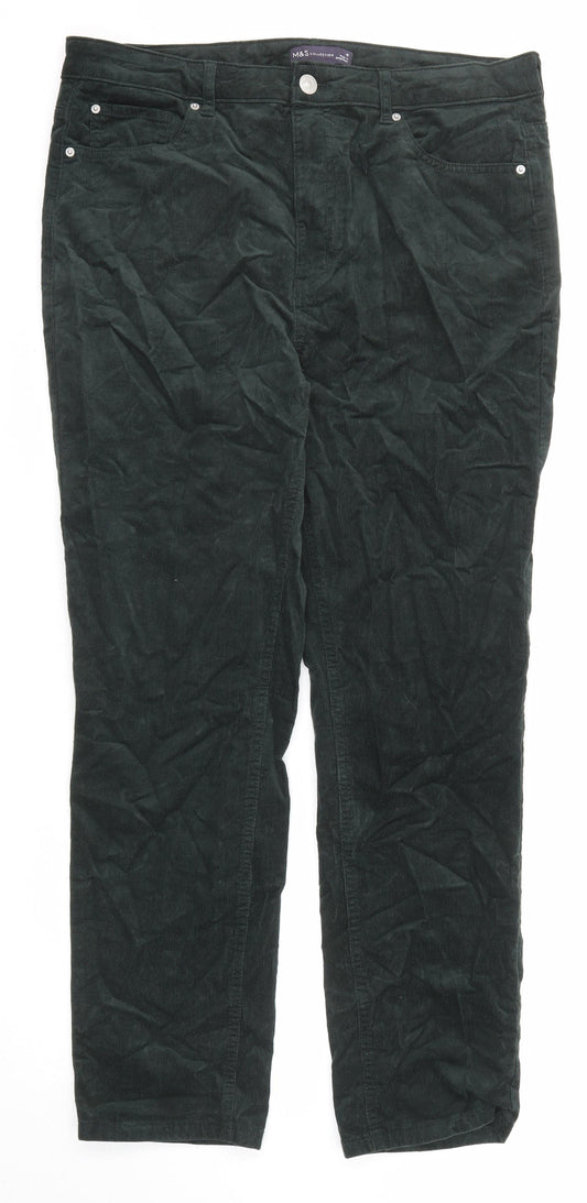 Marks and Spencer Womens Green Cotton Trousers Size 16 Regular Zip