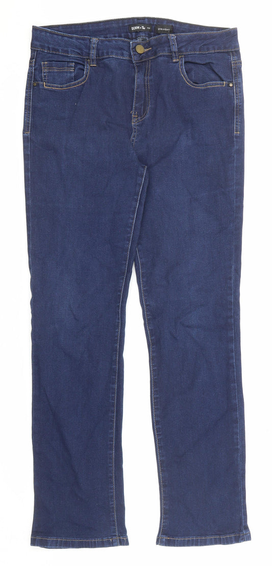 TU Womens Blue Cotton Straight Jeans Size 12 Regular Zip