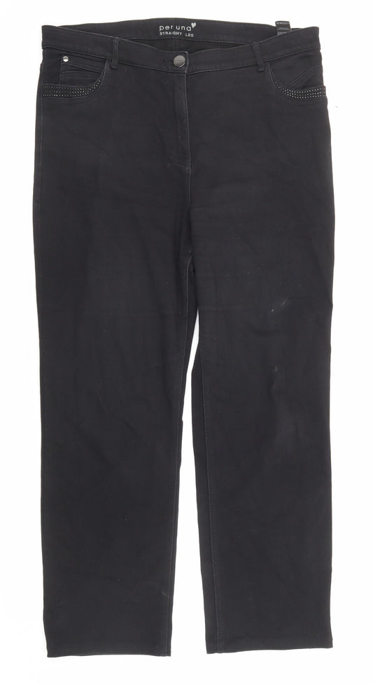 Per Una Womens Black Cotton Straight Jeans Size 18 Regular Zip
