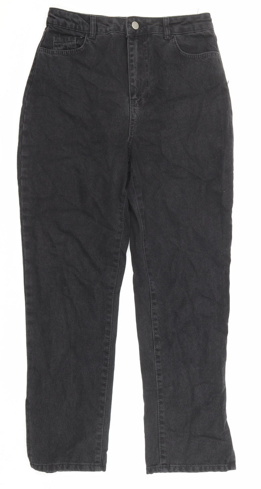 Boohoo Womens Black Cotton Straight Jeans Size 10 Regular Zip