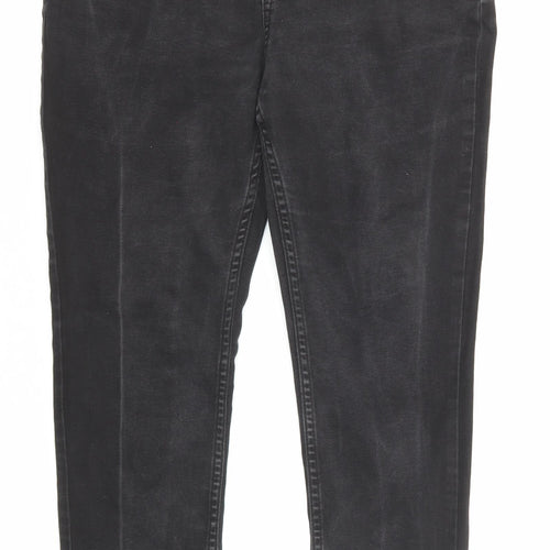 F&F Womens Black Cotton Straight Jeans Size 12 Regular Zip