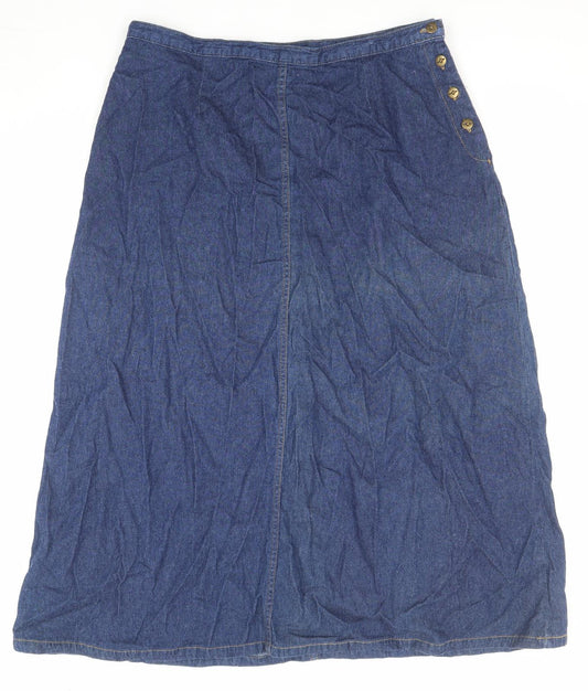 Roman Womens Blue Cotton A-Line Skirt Size 20 Button
