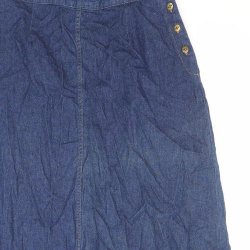 Roman Womens Blue Cotton A-Line Skirt Size 20 Button