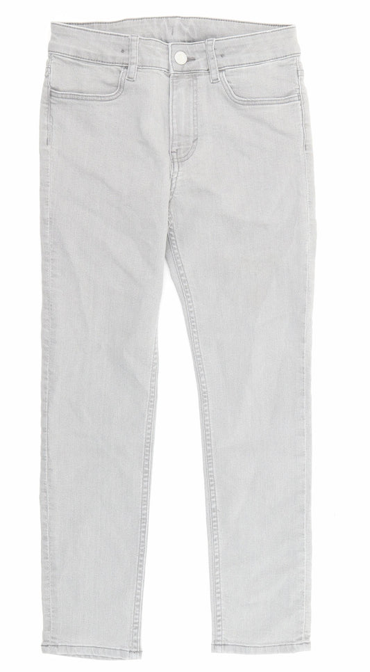 H&M Girls Grey Cotton Skinny Jeans Size 10-11 Years Regular Zip