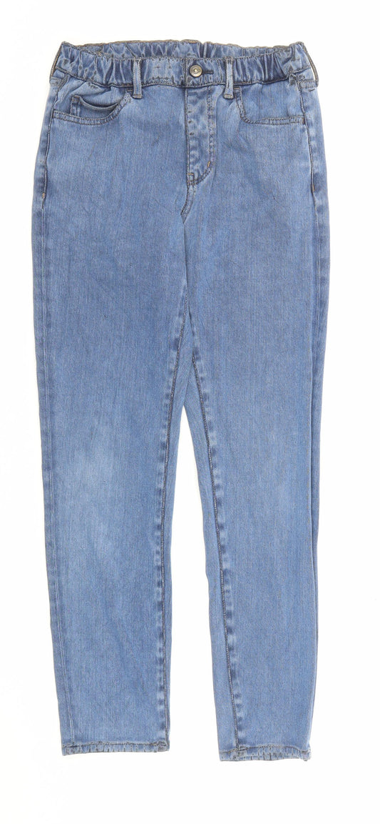 Uniqlo Girls Blue Cotton Skinny Jeans Size 11-12 Years Regular Zip
