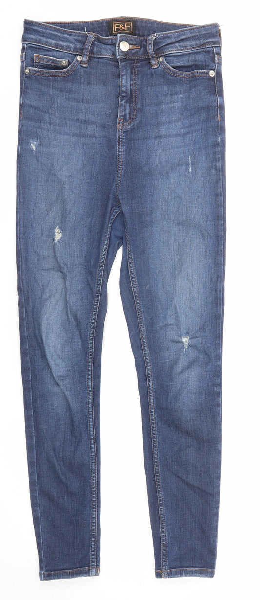 F&F Womens Blue Cotton Skinny Jeans Size 6 Regular Zip