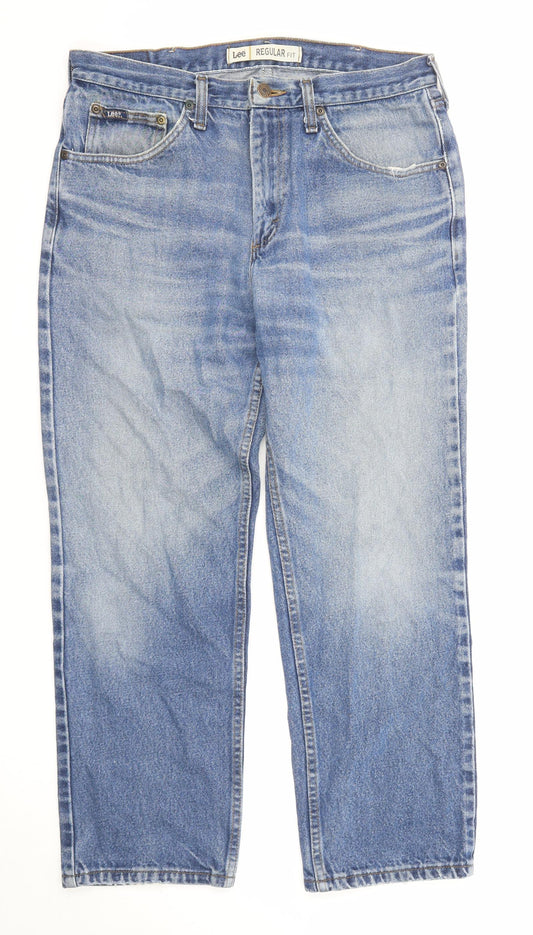Lee Mens Blue Cotton Straight Jeans Size 34 in L29 in Regular Zip