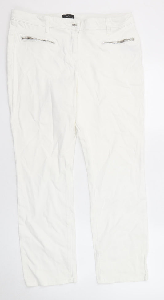 M&Co Womens White Cotton Straight Jeans Size 14 Regular Zip
