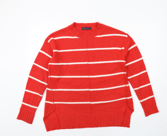 Marks and Spencer Womens Red Round Neck Striped Acrylic Pullover Jumper Size M