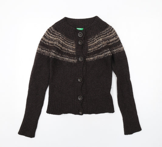 United Colors of Benetton Womens Brown Round Neck Wool Cardigan Jumper Size S