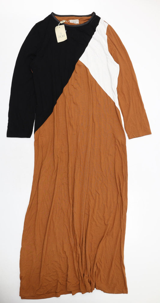 Choices Womens Brown Colourblock Viscose Maxi Size S Round Neck Pullover