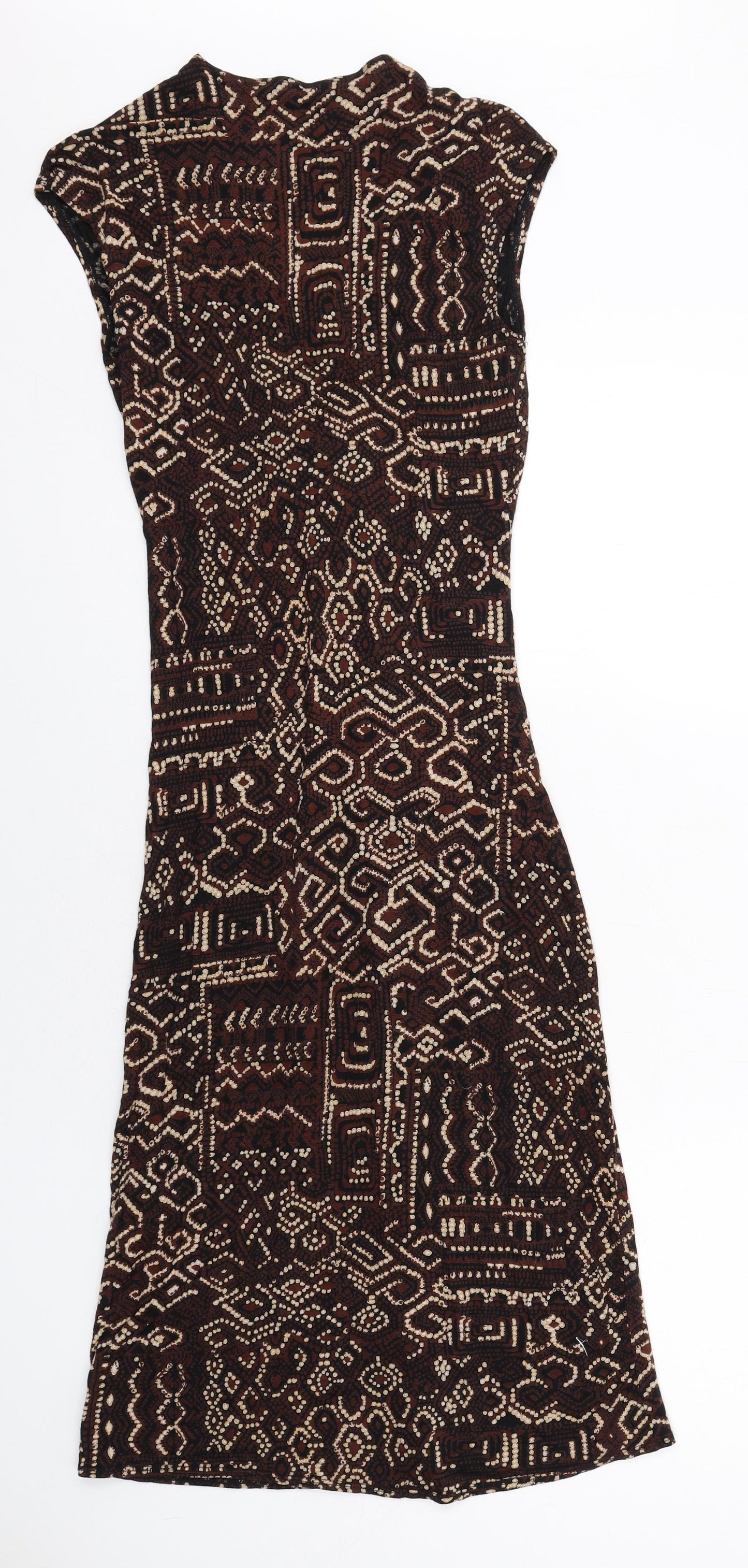 Dorothy Perkins Womens Brown Geometric Viscose Bodycon Size 10 V-Neck Pullover