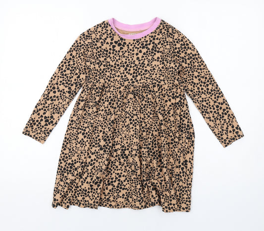 John Lewis Girls Beige Animal Print Cotton Jumper Dress Size 7 Years Round Neck Pullover - Cheetah pattern