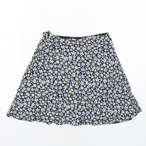 H&M Womens Blue Floral Viscose Skater Skirt Size 4 Zip