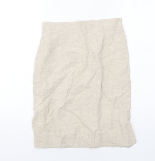 Daniel D Womens Beige Linen A-Line Skirt Size 12 Zip