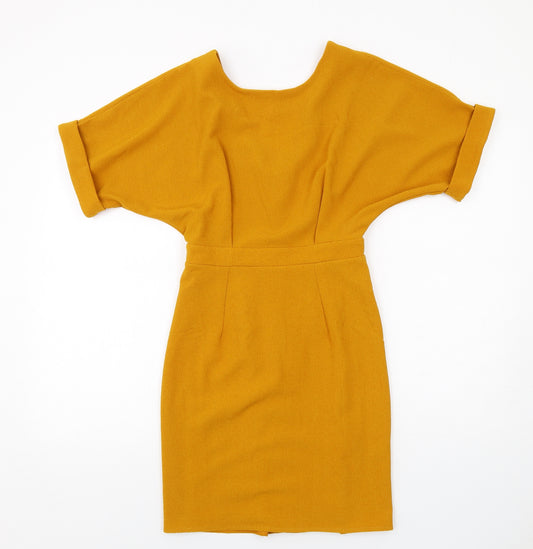 ASOS Womens Yellow Polyester A-Line Size 6 Round Neck Zip