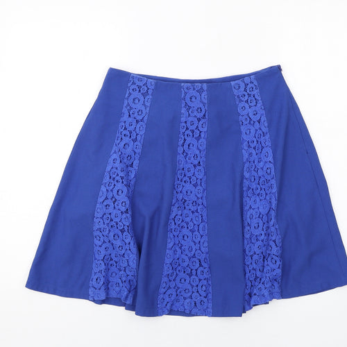 Louche Womens Blue Geometric Polyester Swing Skirt Size 10 Zip