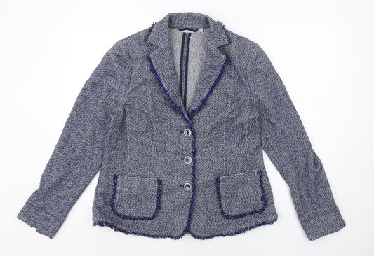 Rabe Womens Blue Jacket Blazer Size 14 Button - Boucle Tweed