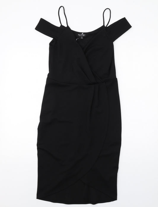 Miss Selfridge Womens Black Polyester A-Line Size 12 V-Neck Pullover - Cold shoulder