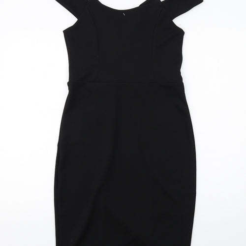 Miss Selfridge Womens Black Polyester A-Line Size 12 V-Neck Pullover - Cold shoulder