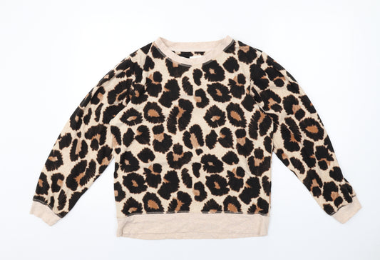 NEXT Womens Beige Animal Print Polyester Pullover Sweatshirt Size M Pullover - Leopard pattern