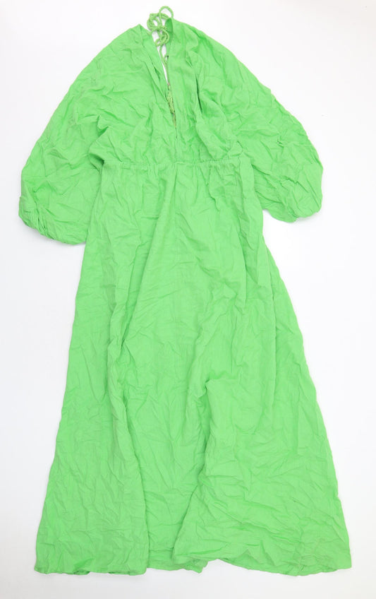 Boohoo Womens Green Cotton Maxi Size 10 V-Neck Pullover