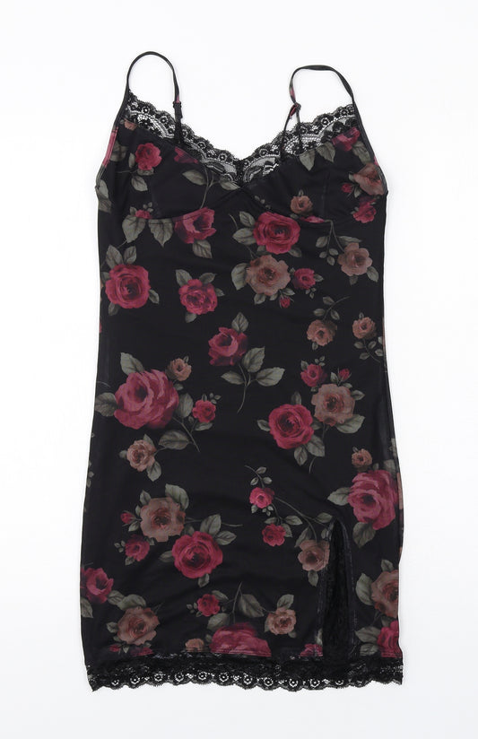 Motel Womens Black Floral Polyester Slip Dress Size M V-Neck Pullover