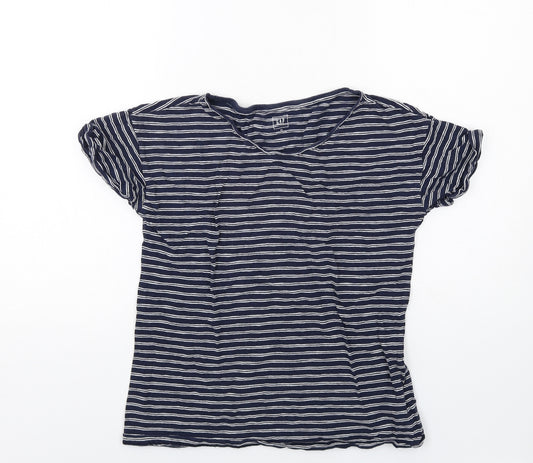 Gap Womens Blue Striped Cotton Basic T-Shirt Size XS Round Neck