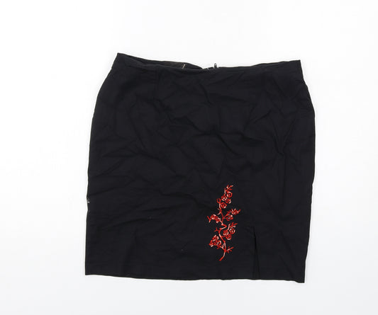 Seven7 Womens Black Viscose A-Line Skirt Size 16 Zip - Flower detail