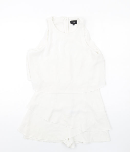 River Island Womens White Polyester Playsuit One-Piece Size 10 Zip