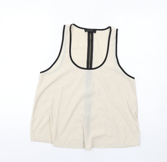 Topshop Womens Ivory Polyester Basic Tank Size 12 Scoop Neck - Contrasting Trim