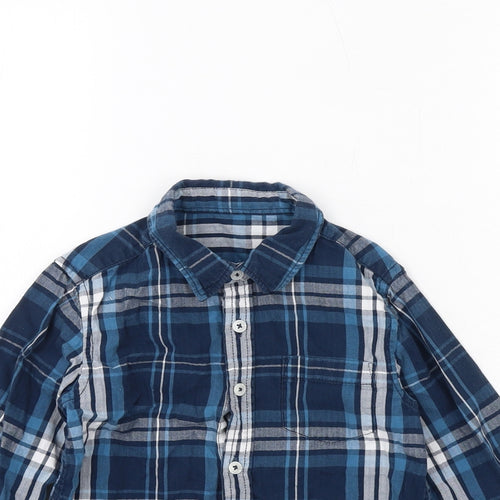 Dunnes Stores Boys Blue Plaid Cotton Basic Button-Up Size 6 Years Collared Button