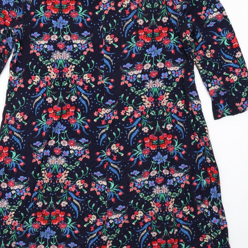 Monsoon Womens Blue Floral Viscose A-Line Size 14 Round Neck Pullover