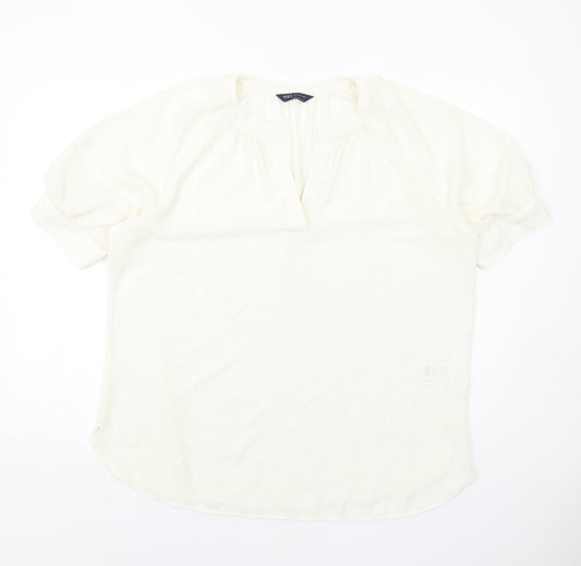 Marks and Spencer Womens Ivory Polyester Basic Blouse Size 18 V-Neck