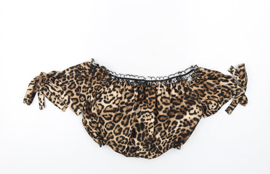 New Look Womens Brown Animal Print Polyester Cropped Blouse Size 12 Off the Shoulder - Leopard Print