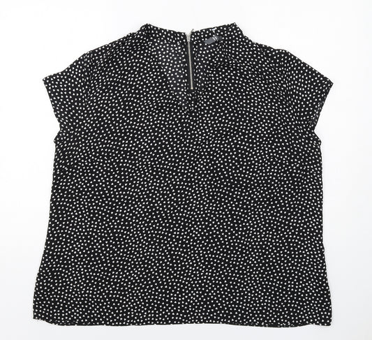 BHS Womens Black Geometric Polyester Basic Blouse Size 22 V-Neck - Heart Print